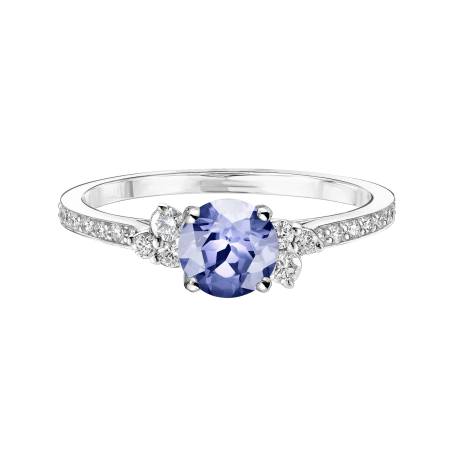 Bague Or blanc 18 cts Tanzanite Baby EverBloom 5 mm Pavée