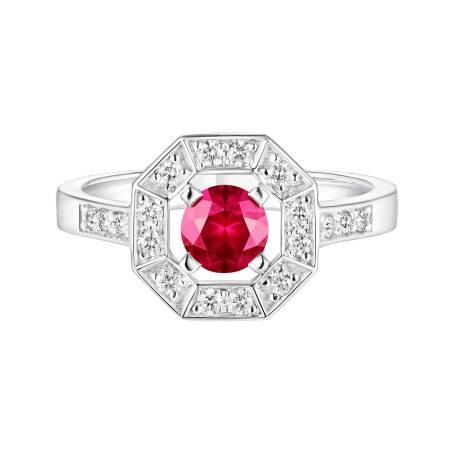 Art Déco Rond 5 mm White Gold Ruby Ring
