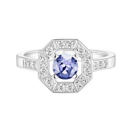 Bague Or blanc 18 cts Tanzanite Art Déco Rond 5 mm