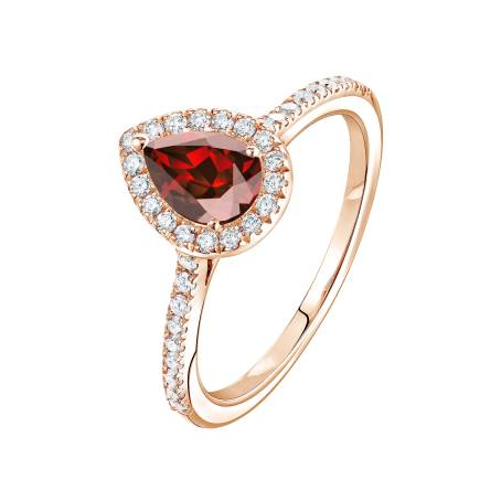Rétromantique Poire Pavée Rose Gold Garnet Ring
