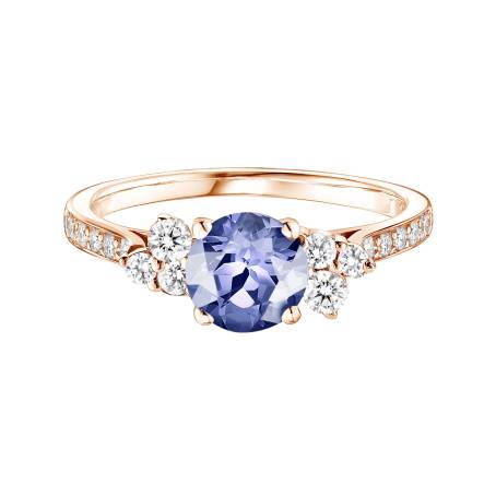 Bague Or rose 18 cts Tanzanite Baby EverBloom 6 mm Pavée