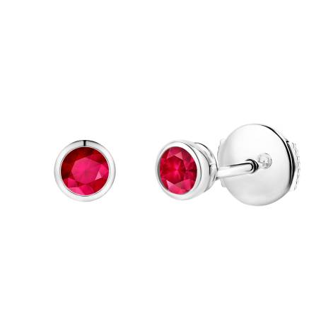 Boucles d'oreilles Or blanc 18 cts Rubis Gemmyorama Solo