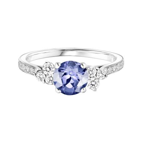 Bague Or blanc 18 cts Tanzanite Baby EverBloom 6 mm Pavée