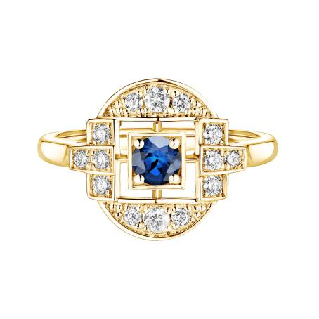 Art Déco Solo Yellow Gold Sapphire Ring