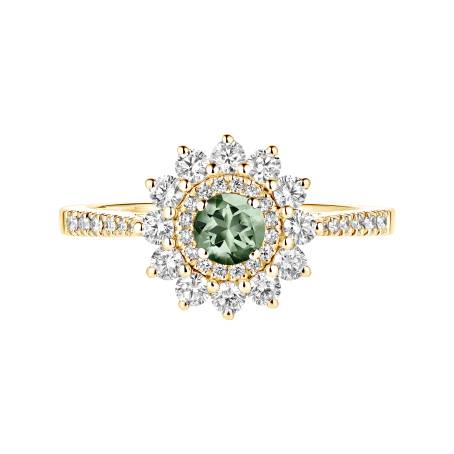 Lefkos 4 mm Pavée Yellow Gold Green Sapphire Ring