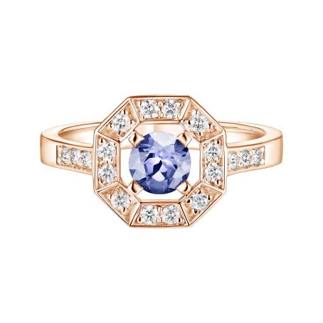 Art Déco Rond 5 mm Rose Gold Tanzanite Ring