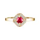 Thumbnail: Ring Yellow gold Ruby and diamonds Plissage Rond 4 mm 1