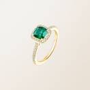 Bague Or jaune Emeraude et diamants Rétromantique Coussin Pavée 2
