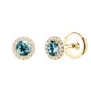 Vignette : Boucles d'oreilles Or jaune Saphir Bleu Gris et diamants Rétromantique S 1