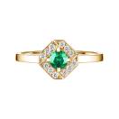 Thumbnail: Ring Yellow gold Emerald and diamonds Plissage Rond 4 mm 1