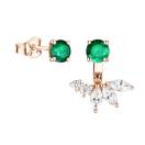 Thumbnail: Earrings Rose gold Emerald and diamonds EverBloom Asymétriques 1