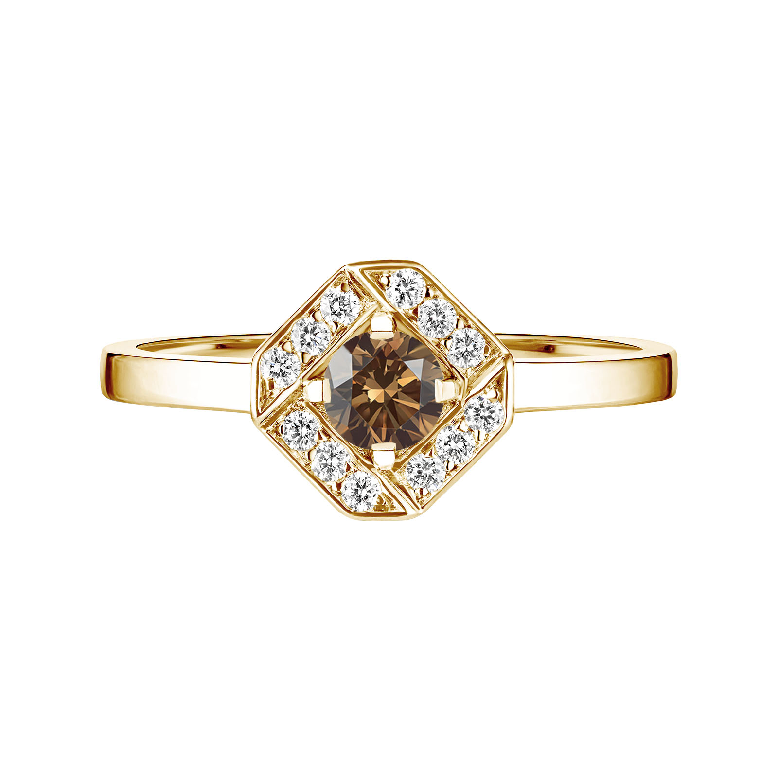Ring Yellow gold Chocolate Diamond and diamonds Plissage Rond 4 mm 1
