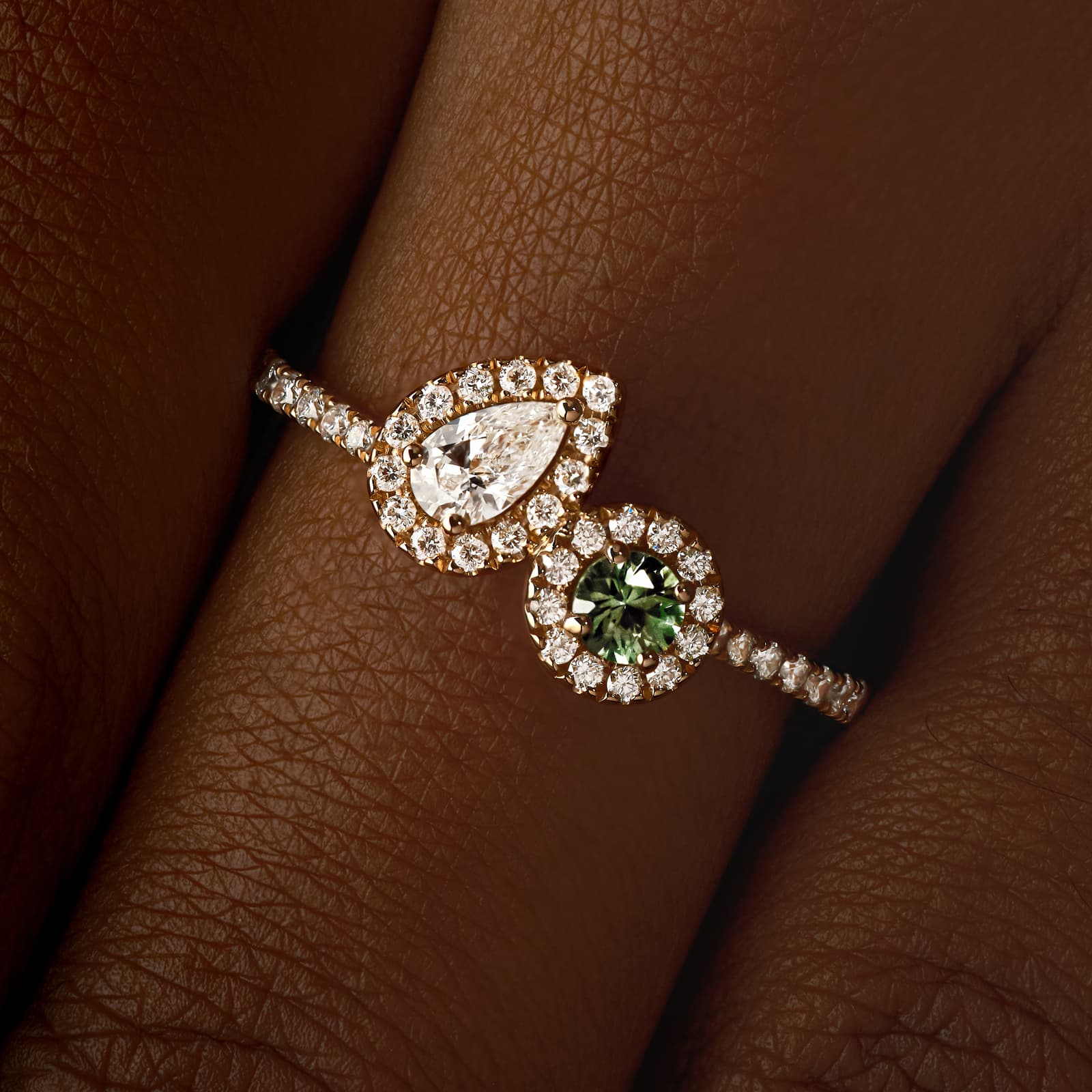 Bague Or rose Saphir Vert et diamants AlterEgo Poire 3