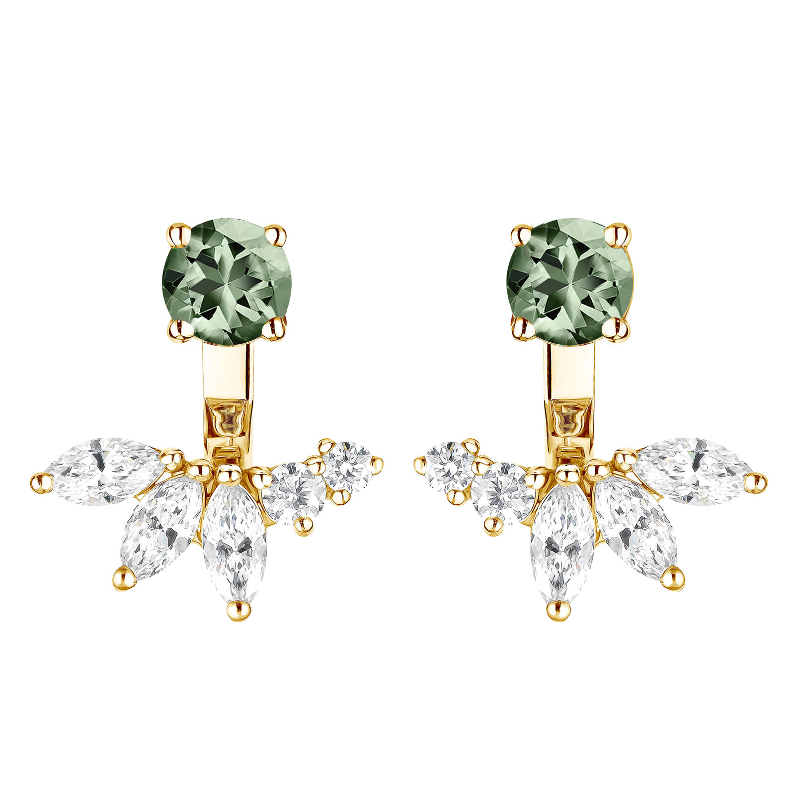 Earrings Yellow gold Green Sapphire and diamonds EverBloom Symétriques 1