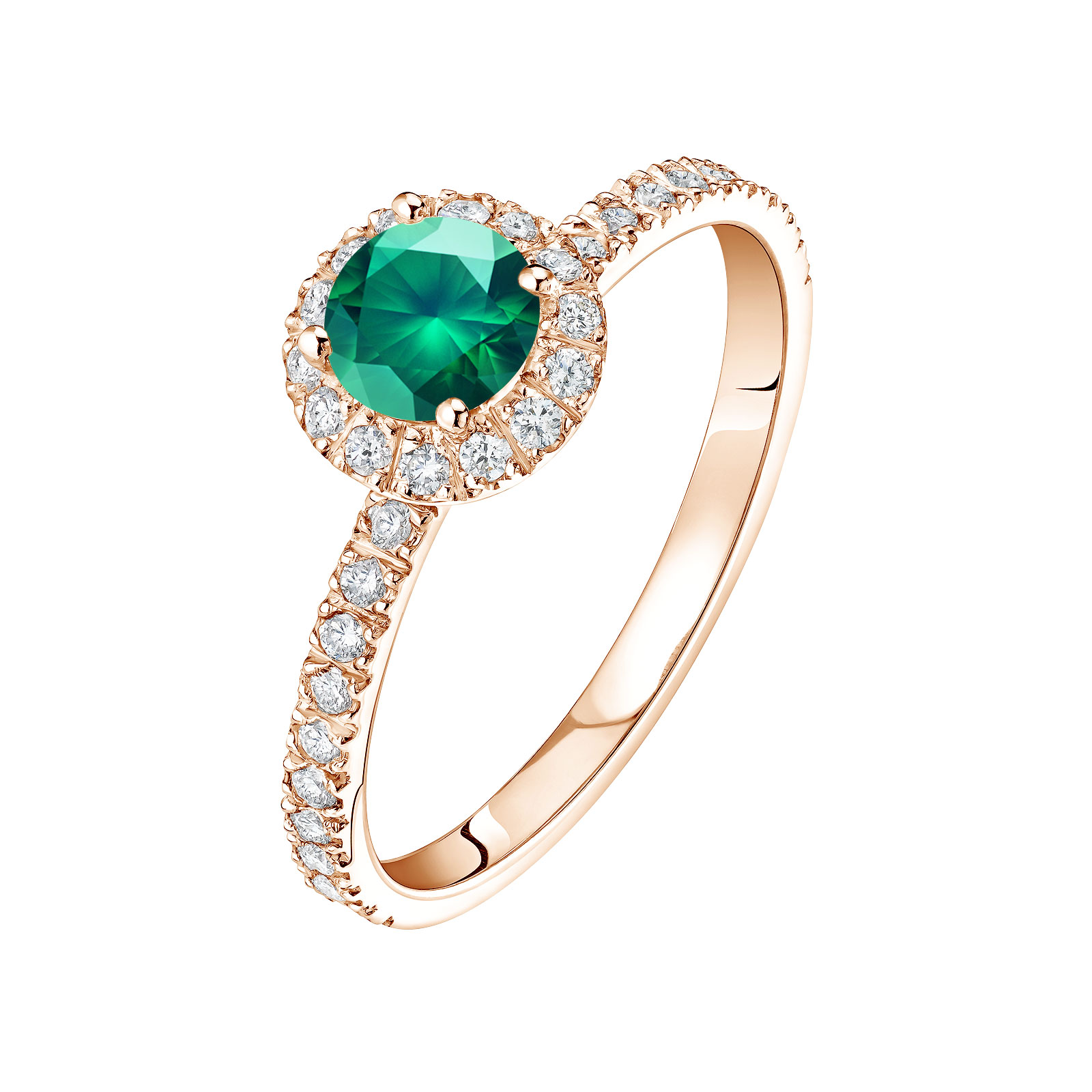 Ring Rose gold Emerald and diamonds Rétromantique M Pavée 1