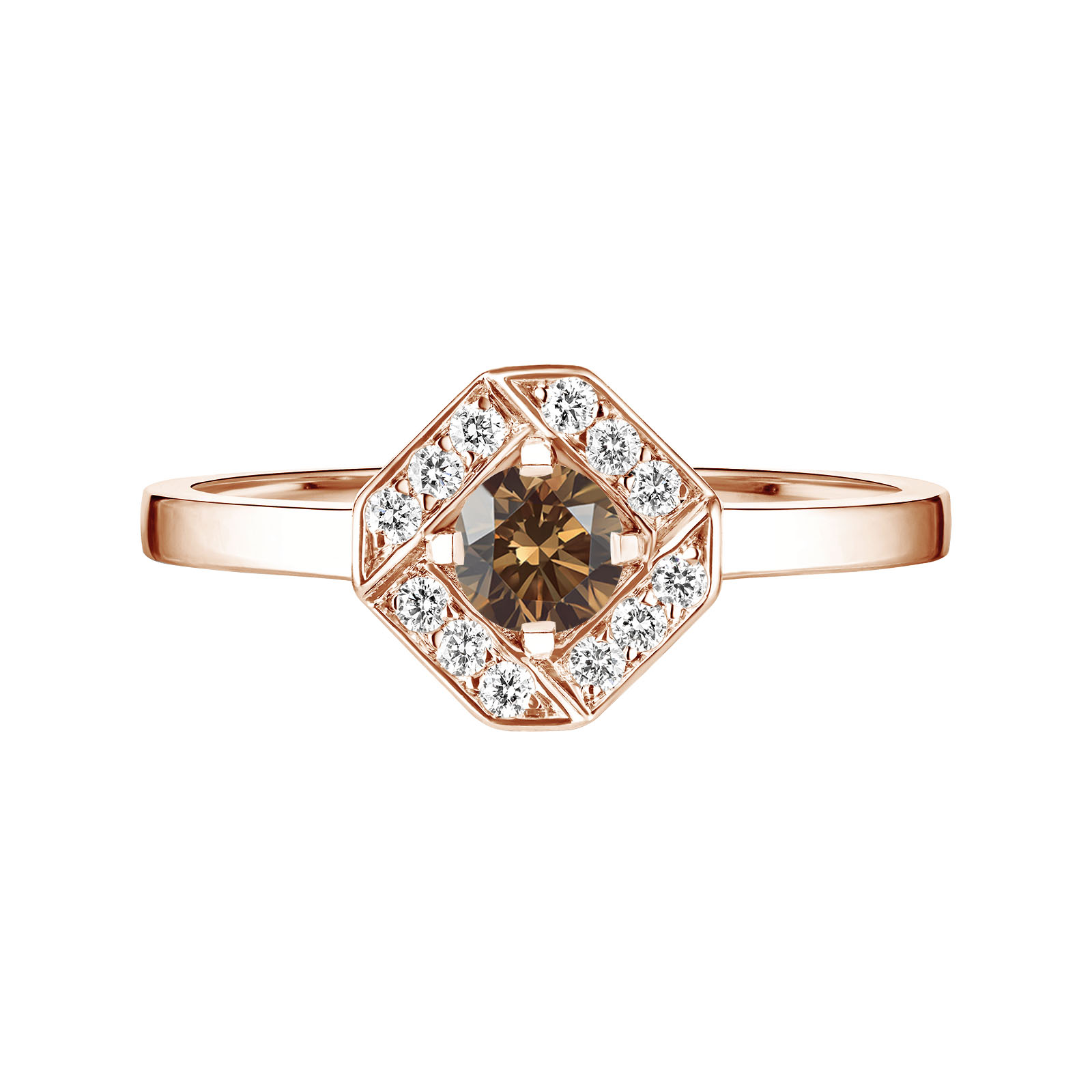 Ring Rose gold Chocolate Diamond and diamonds Plissage Rond 4 mm 1