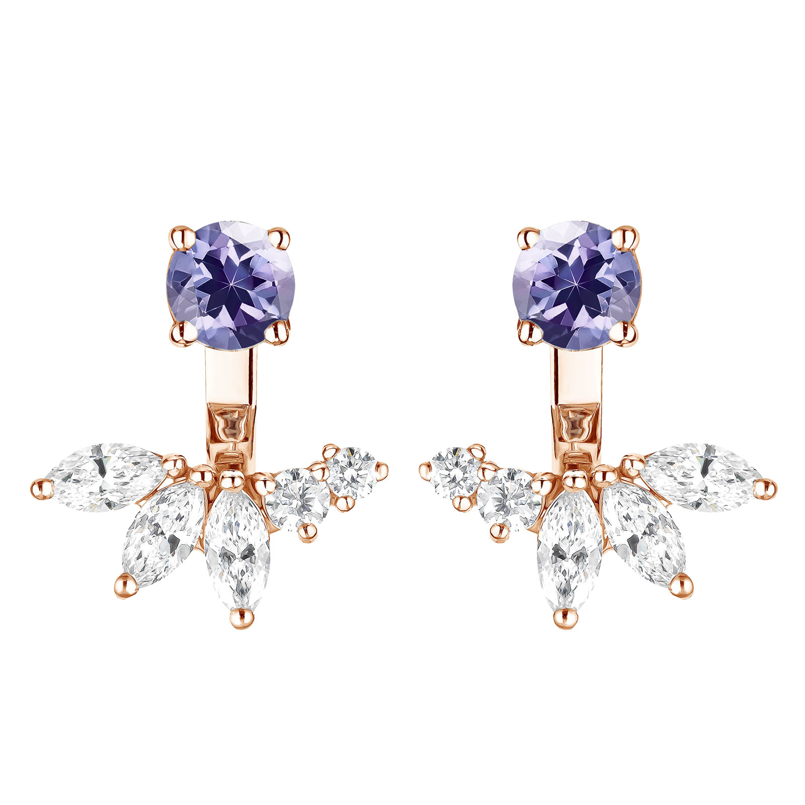 Boucles d'oreilles Or rose Tanzanite et diamants EverBloom Symétriques 1