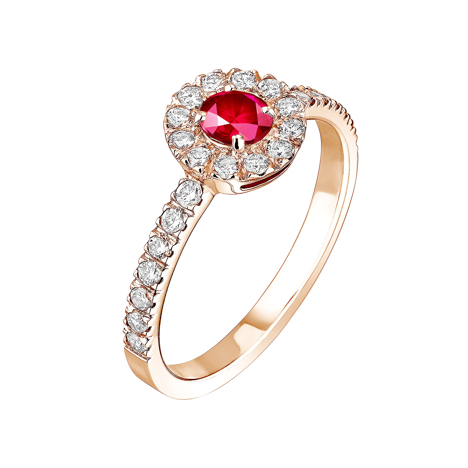 Ring Rose gold Ruby and diamonds Rétromantique Solo Pavée 1