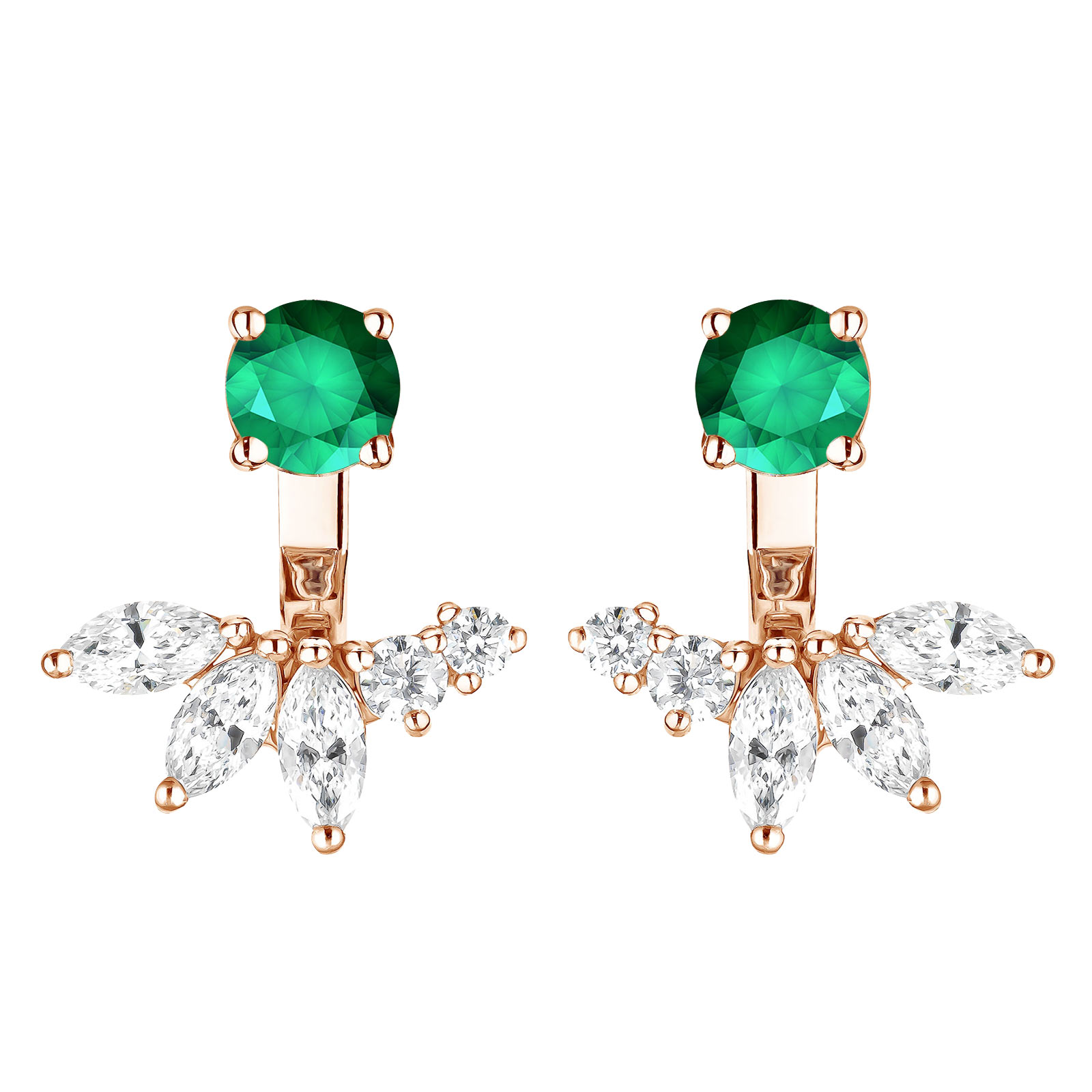 Earrings Rose gold Emerald and diamonds EverBloom Symétriques 1