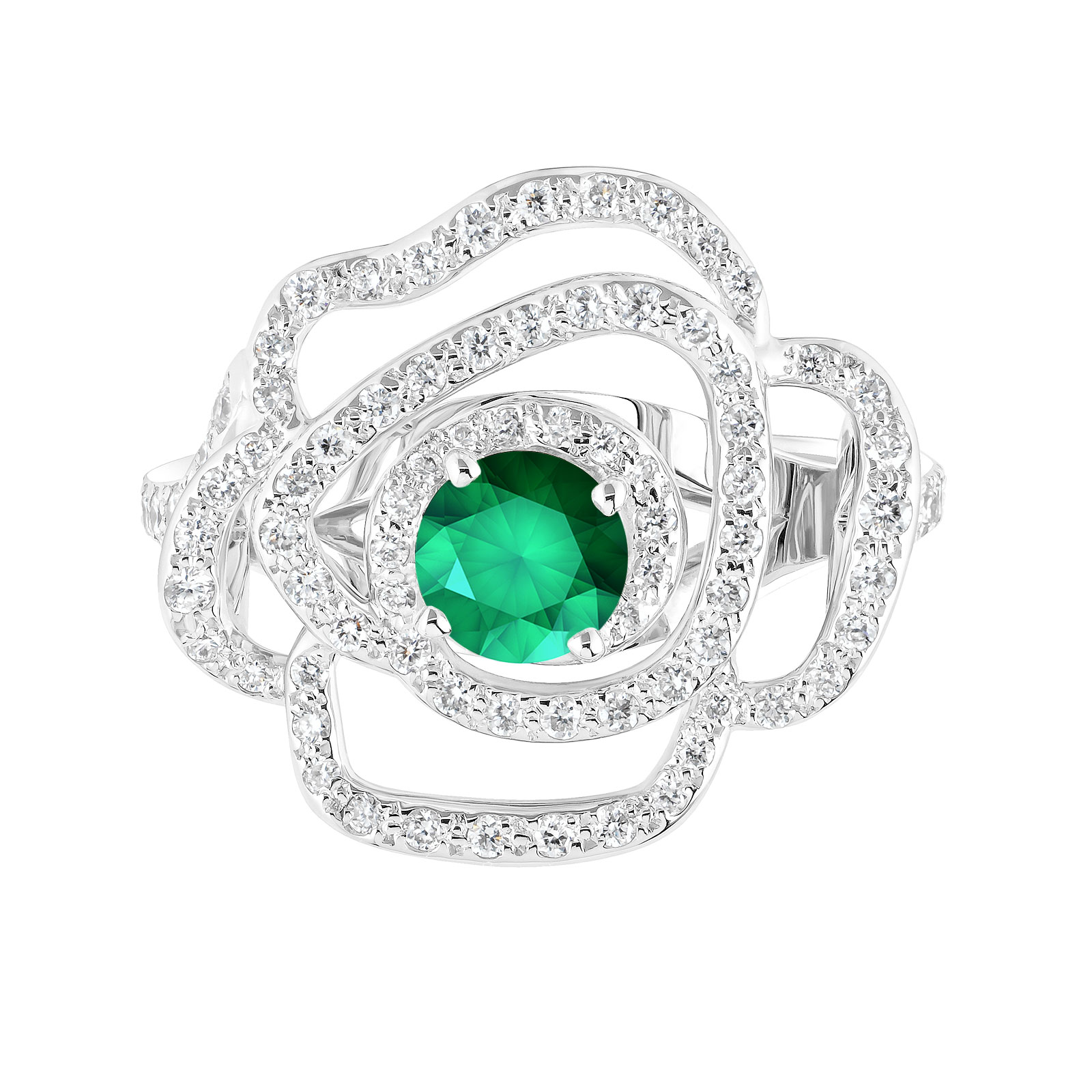 Ring White gold Emerald and diamonds PrimaRosa Alta 1
