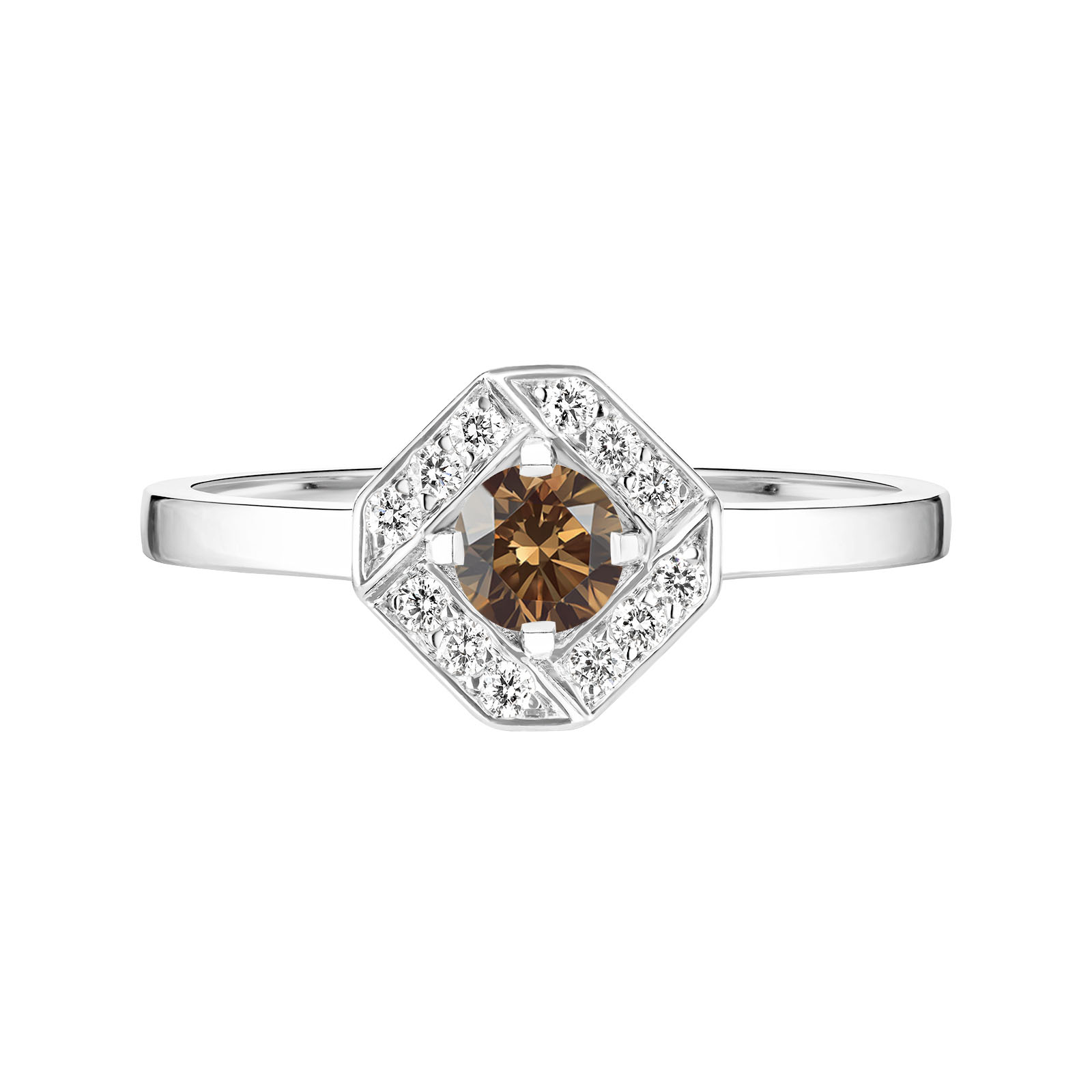 Ring Weißgold Diamant-Schokolade und diamanten Plissage Rond 4 mm 1
