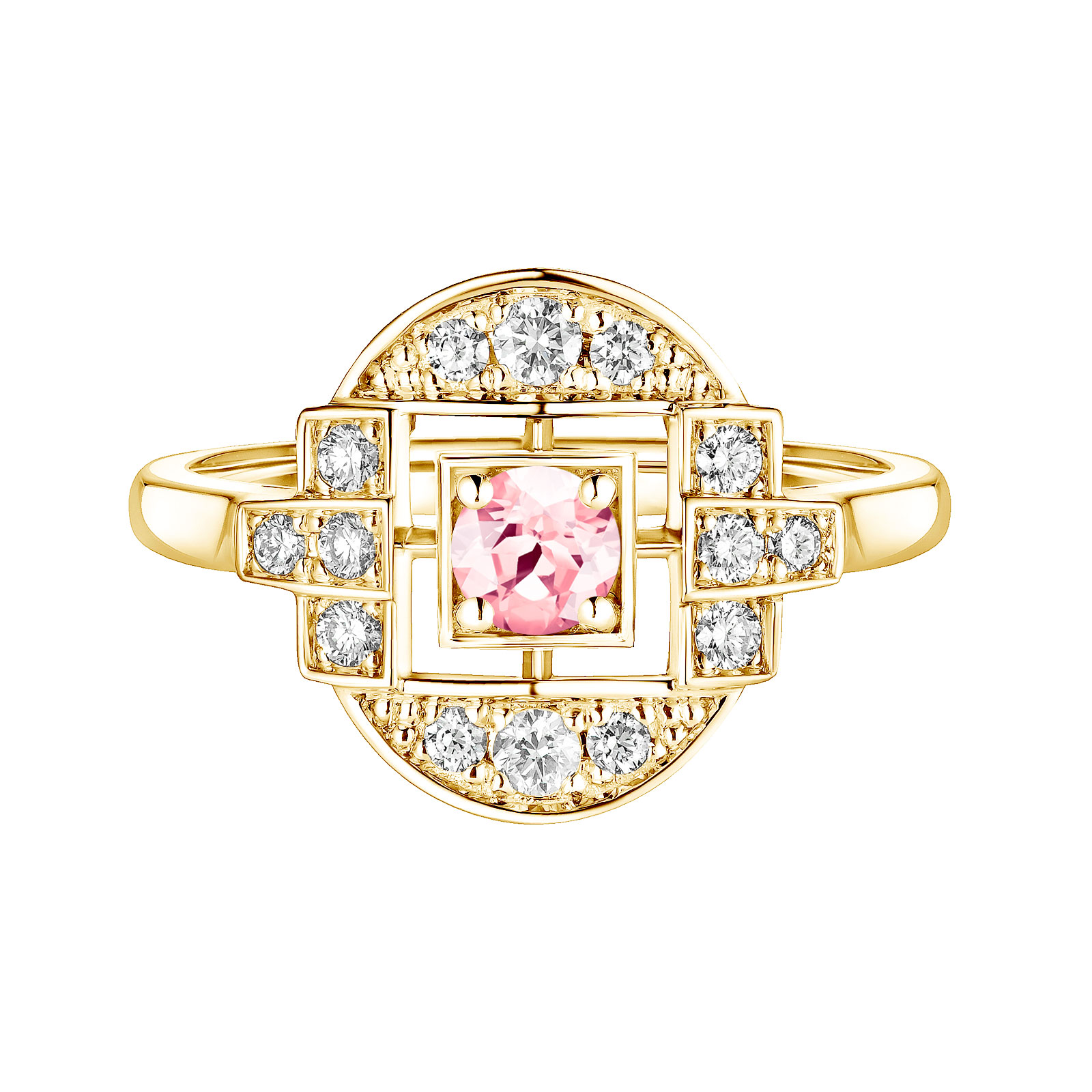 Ring Yellow gold Tourmaline and diamonds Art Déco Solo 1