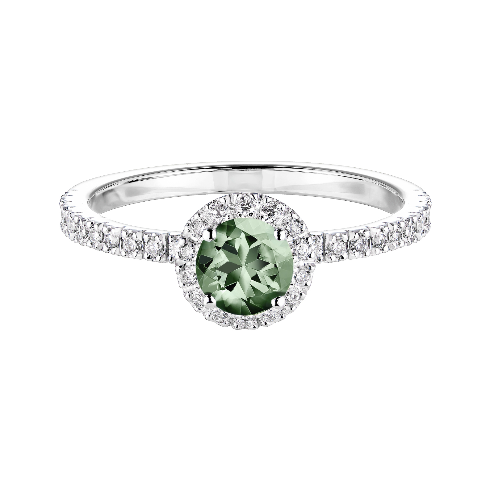 Bague Platine Saphir Vert et diamants Rétromantique M Pavée 1
