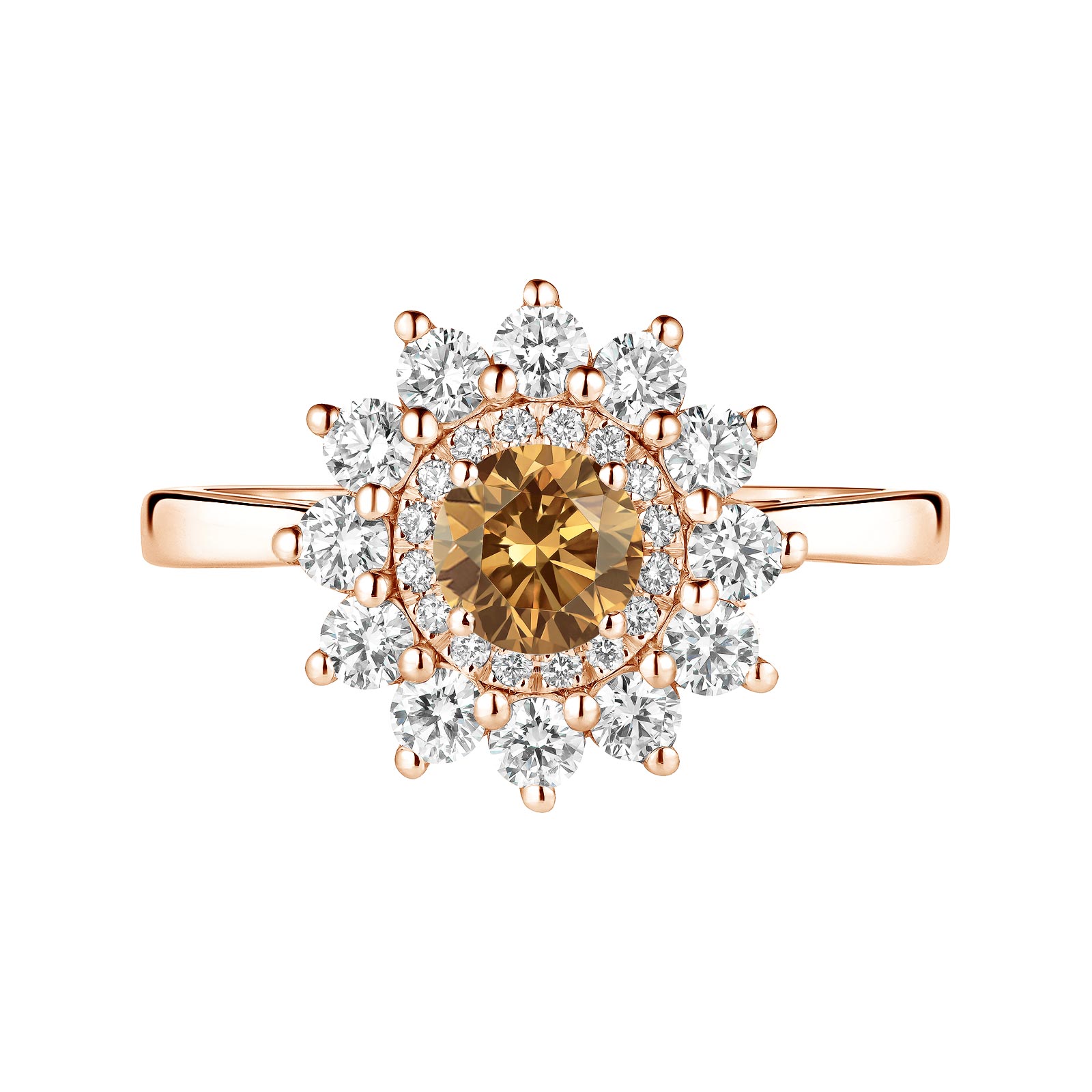 Ring Rose gold Cognac Diamond and diamonds Lefkos 5 mm 1