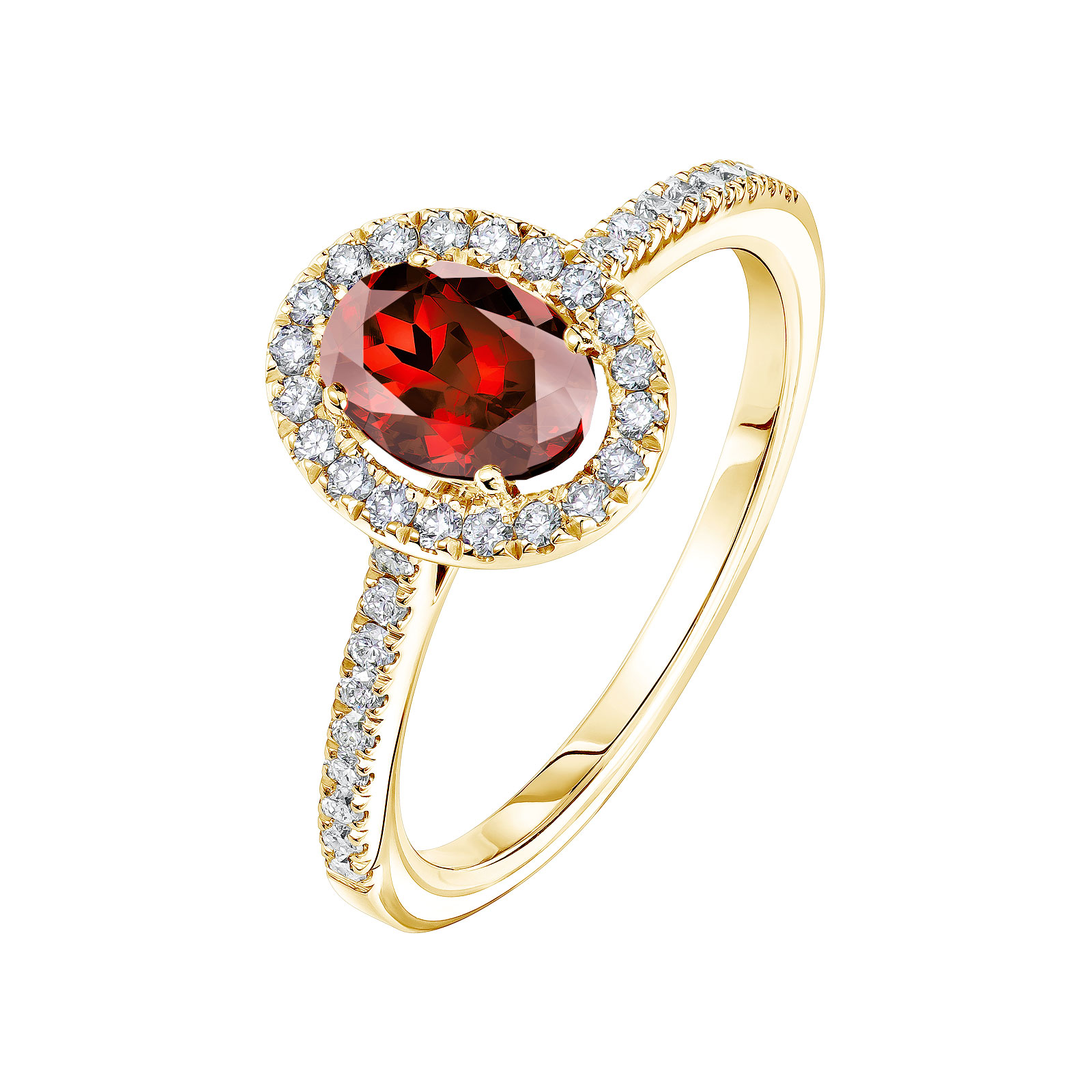 Ring Gelbgold Granat und diamanten Rétromantique Ovale Pavée 1