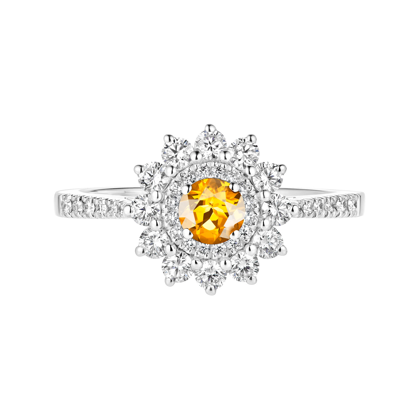 Bague Or blanc Citrine et diamants Lefkos 4 mm Pavée 1