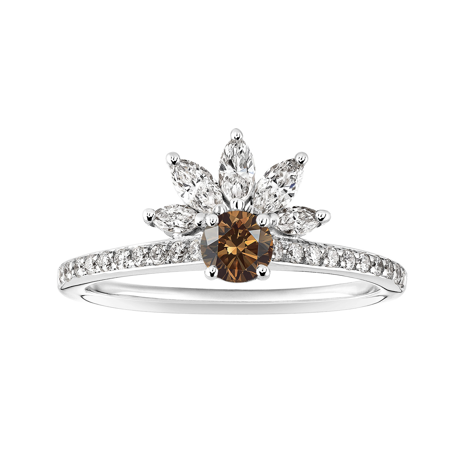 Ring White gold Chocolate Diamond and diamonds EverBloom Pavée 4 mm 1