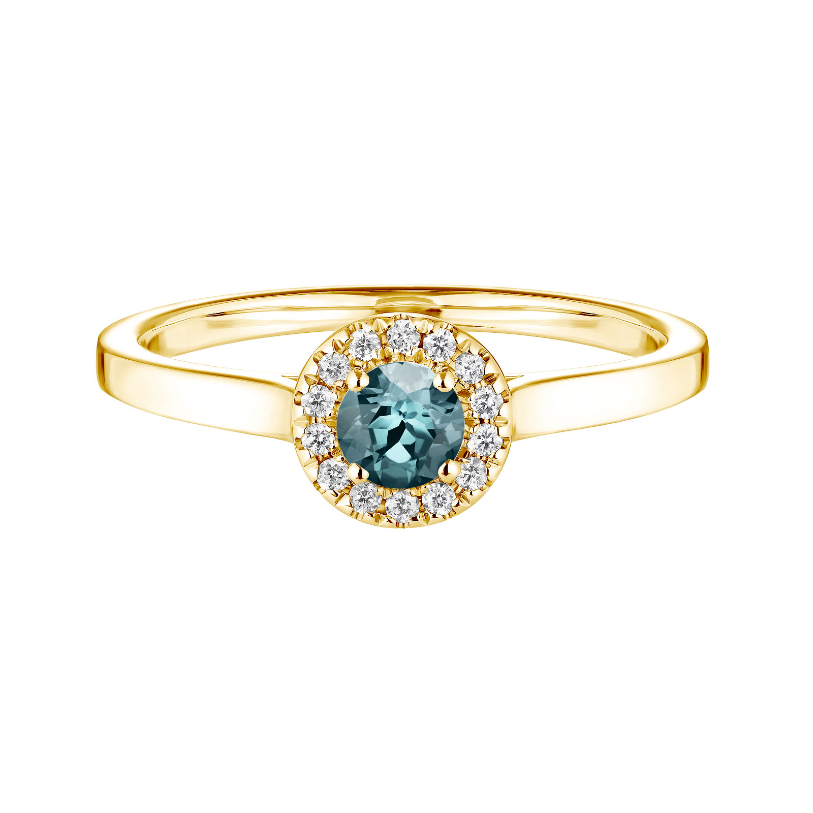 Bague Or jaune Saphir Bleu Gris et diamants Rétromantique S 1