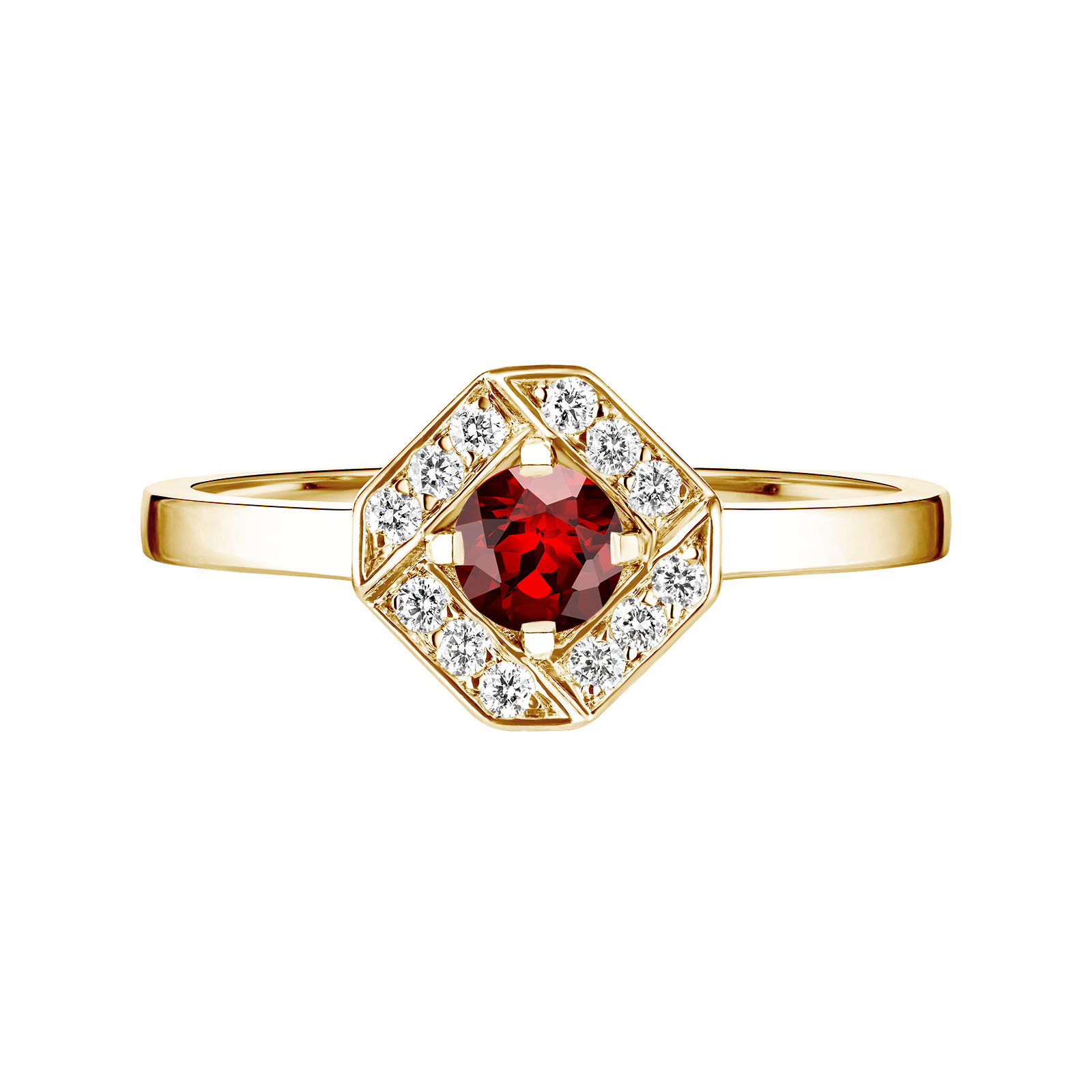 Ring Yellow gold Garnet and diamonds Plissage Rond 4 mm 1