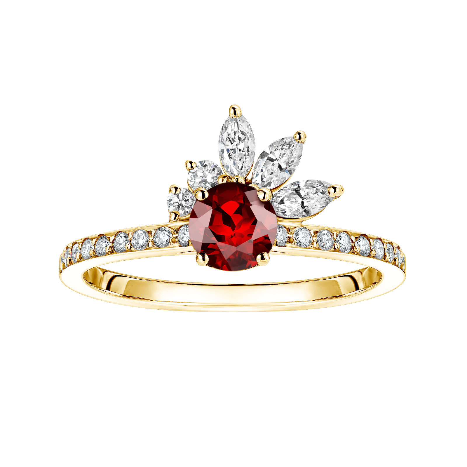 Ring Yellow gold Garnet and diamonds Little EverBloom Pavée 1