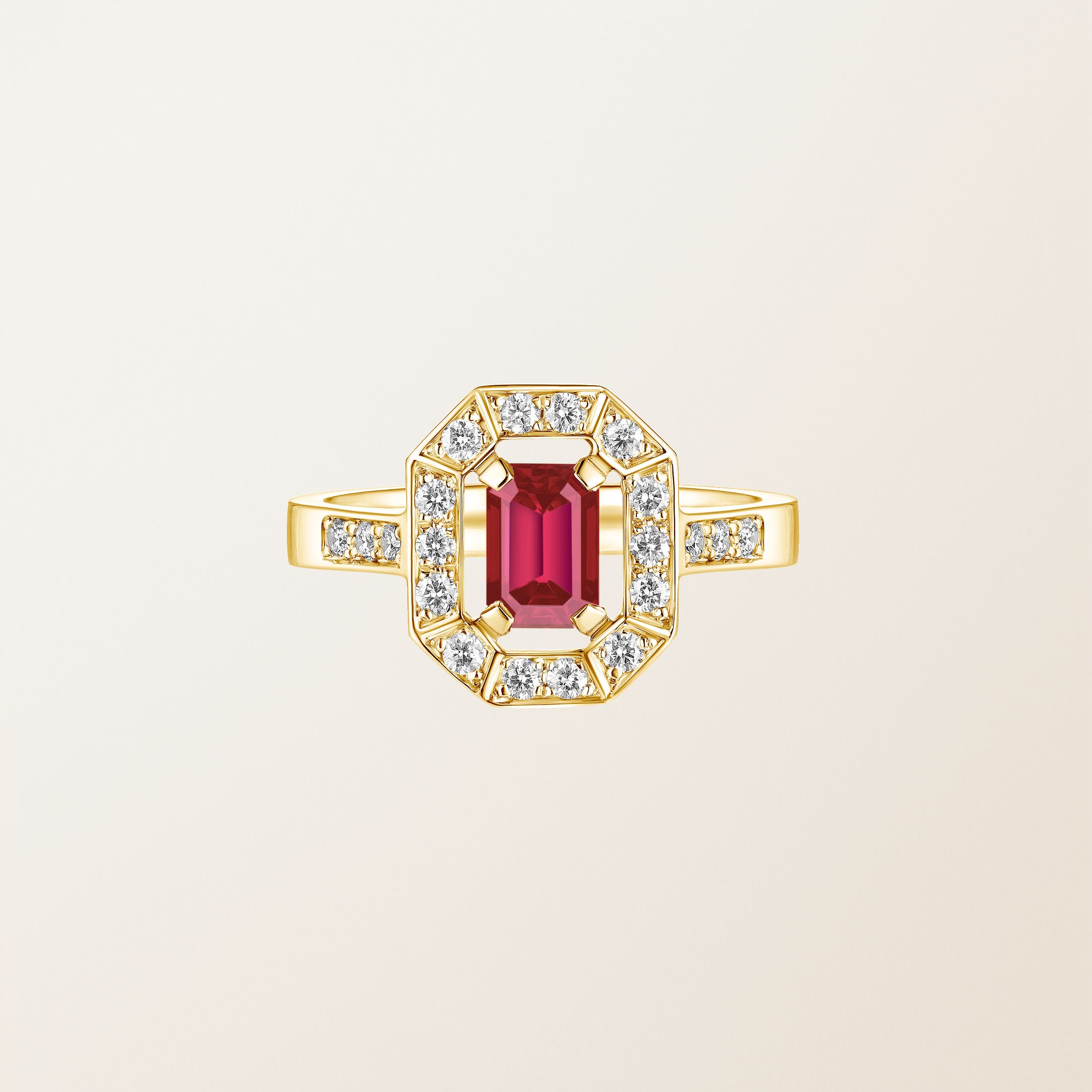 Bague Or jaune Rubis et diamants Art Déco