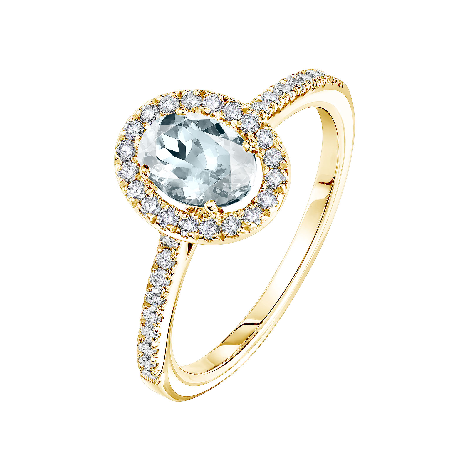 Ring Yellow gold Aquamarine and diamonds Rétromantique Ovale Pavée 1