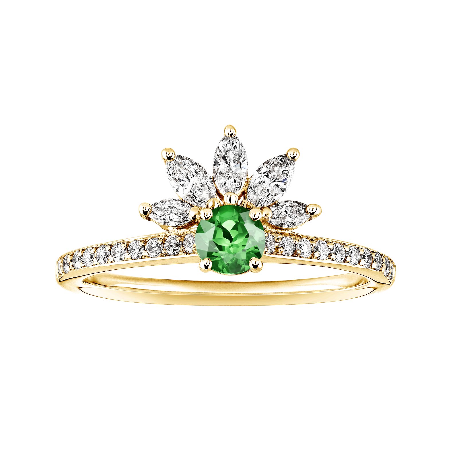 Ring Yellow gold Tsavorite and diamonds EverBloom Pavée 4 mm 1