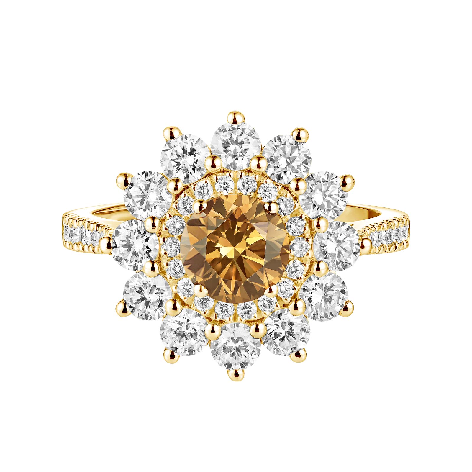 Bague Or jaune Diamant Cognac et diamants Lefkos 6 mm Pavée 1