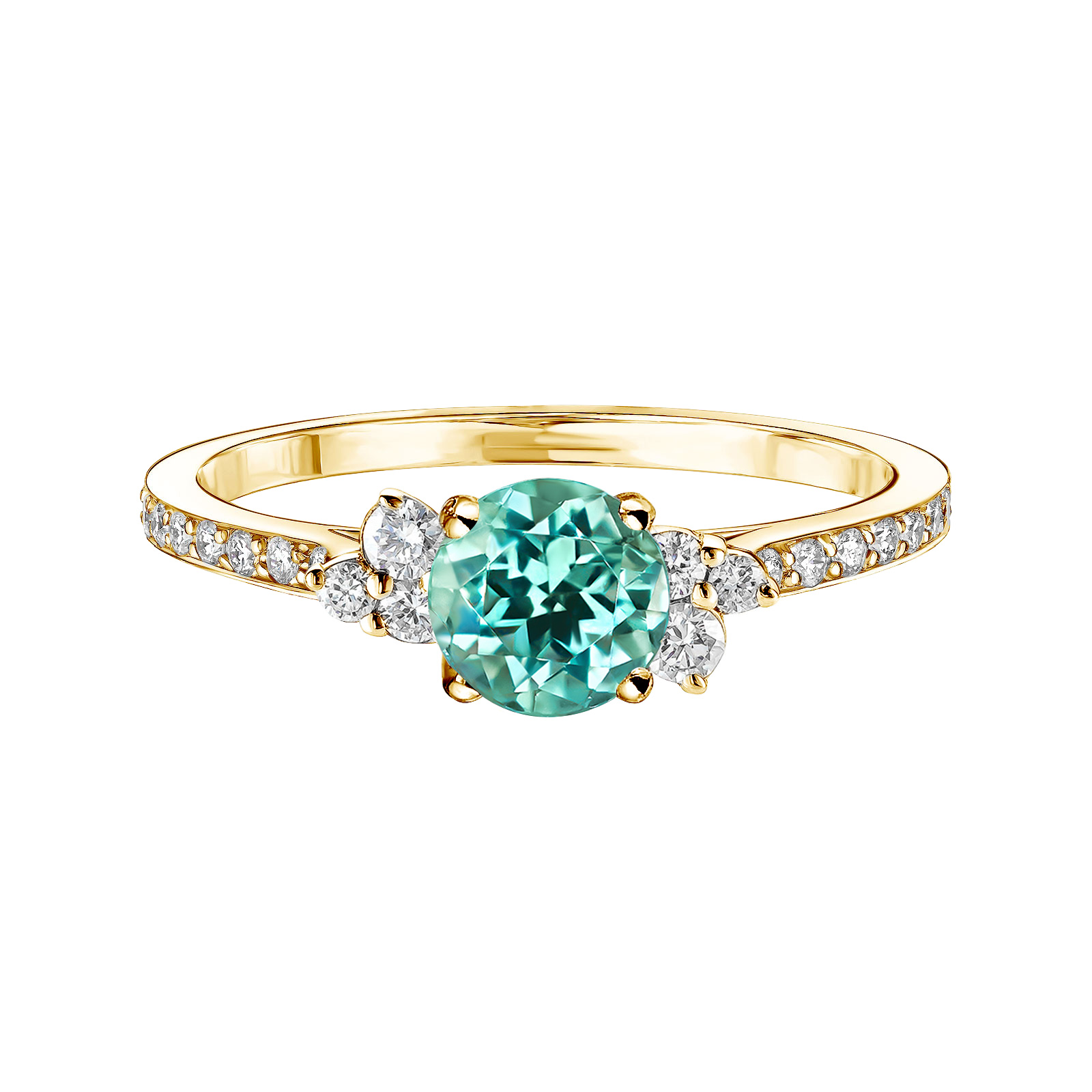 Ring Yellow gold Mint tourmaline and diamonds Baby EverBloom 5 mm Pavée 1