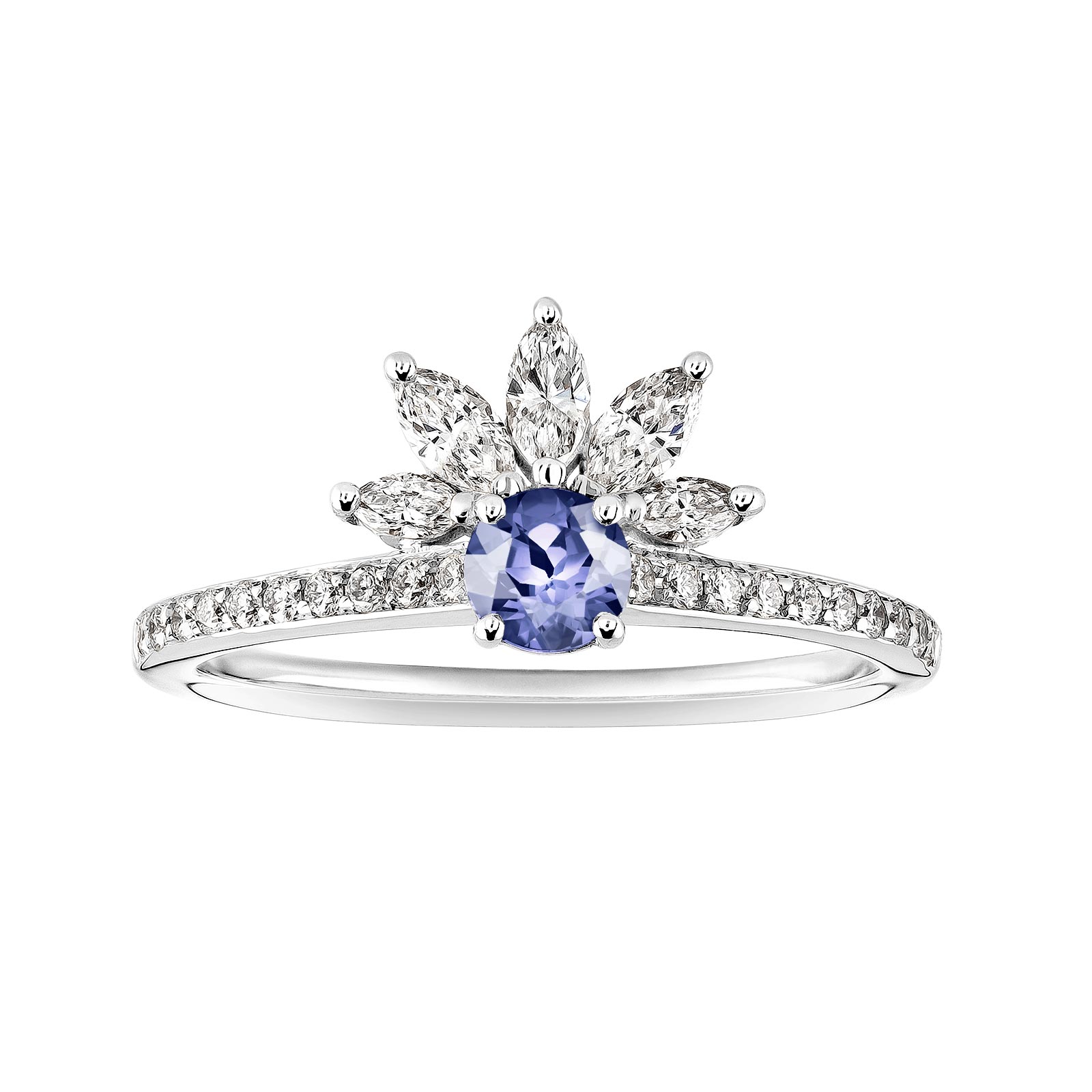 Bague Or blanc Tanzanite et diamants EverBloom Pavée 4 mm 1