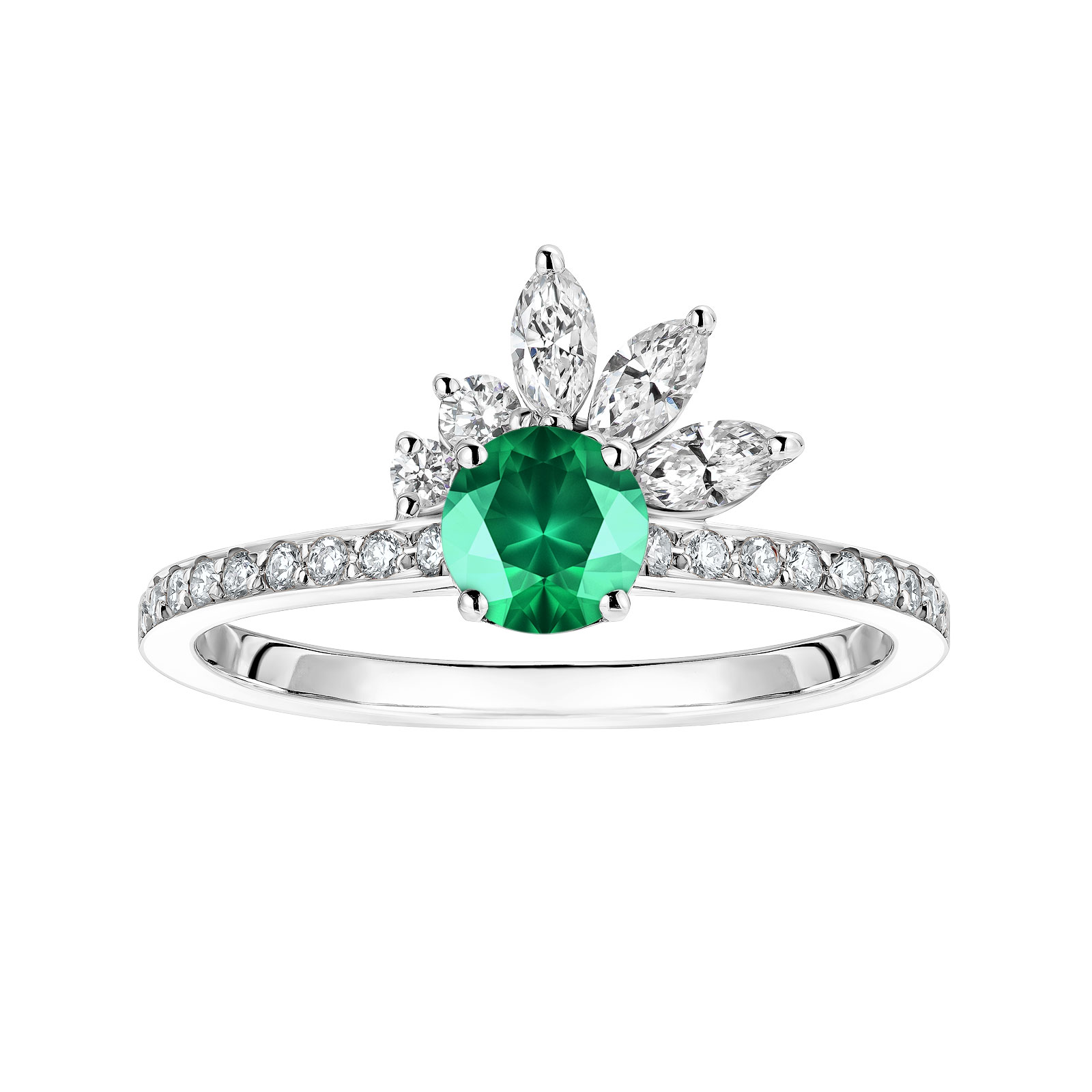 Ring Platinum Emerald and diamonds Little EverBloom Pavée 1