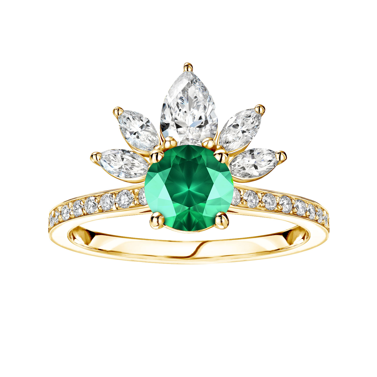 Ring Yellow gold Emerald and diamonds EverBloom Pavée 1
