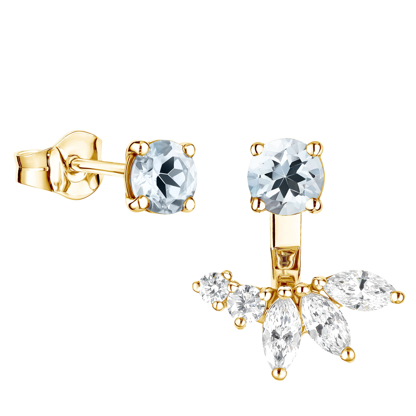 Earrings Yellow gold Aquamarine and diamonds EverBloom 1
