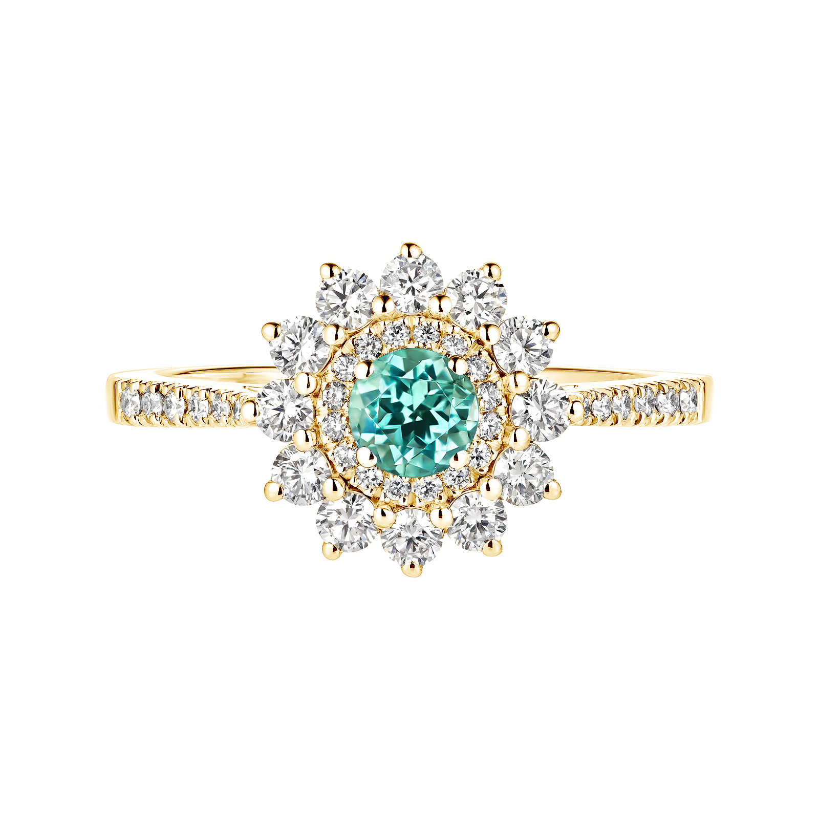 Bague Or jaune Tourmaline Mint et diamants Lefkos 4 mm Pavée 1