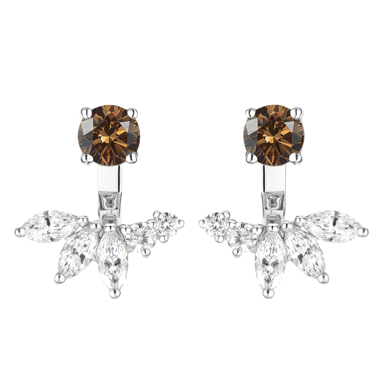 Boucles d'oreilles Or blanc Diamant Chocolat et diamants EverBloom Symétriques 1