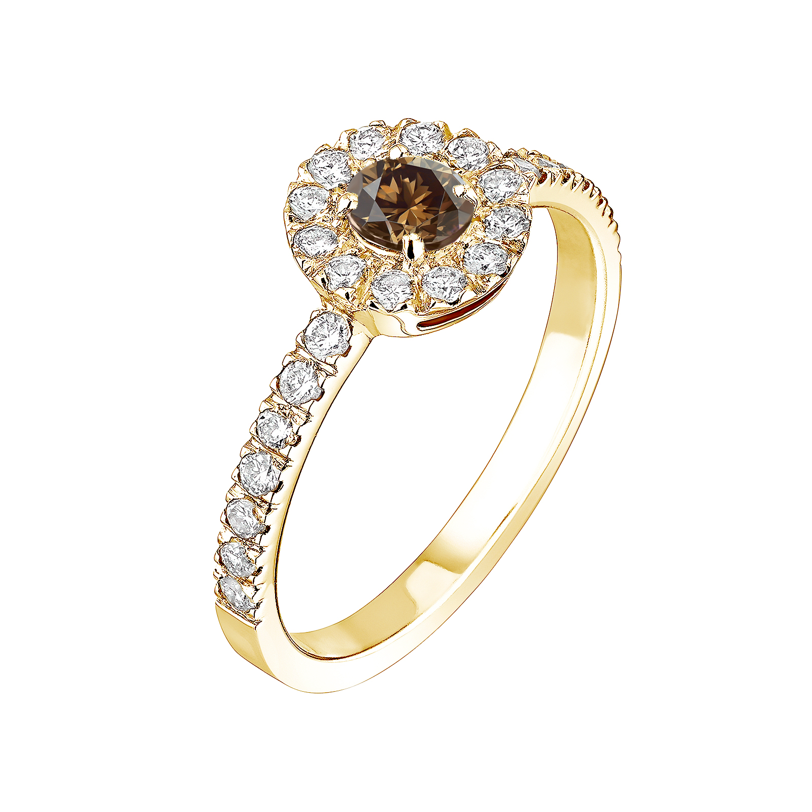 Ring Yellow gold Chocolate Diamond and diamonds Rétromantique Solo Pavée 1