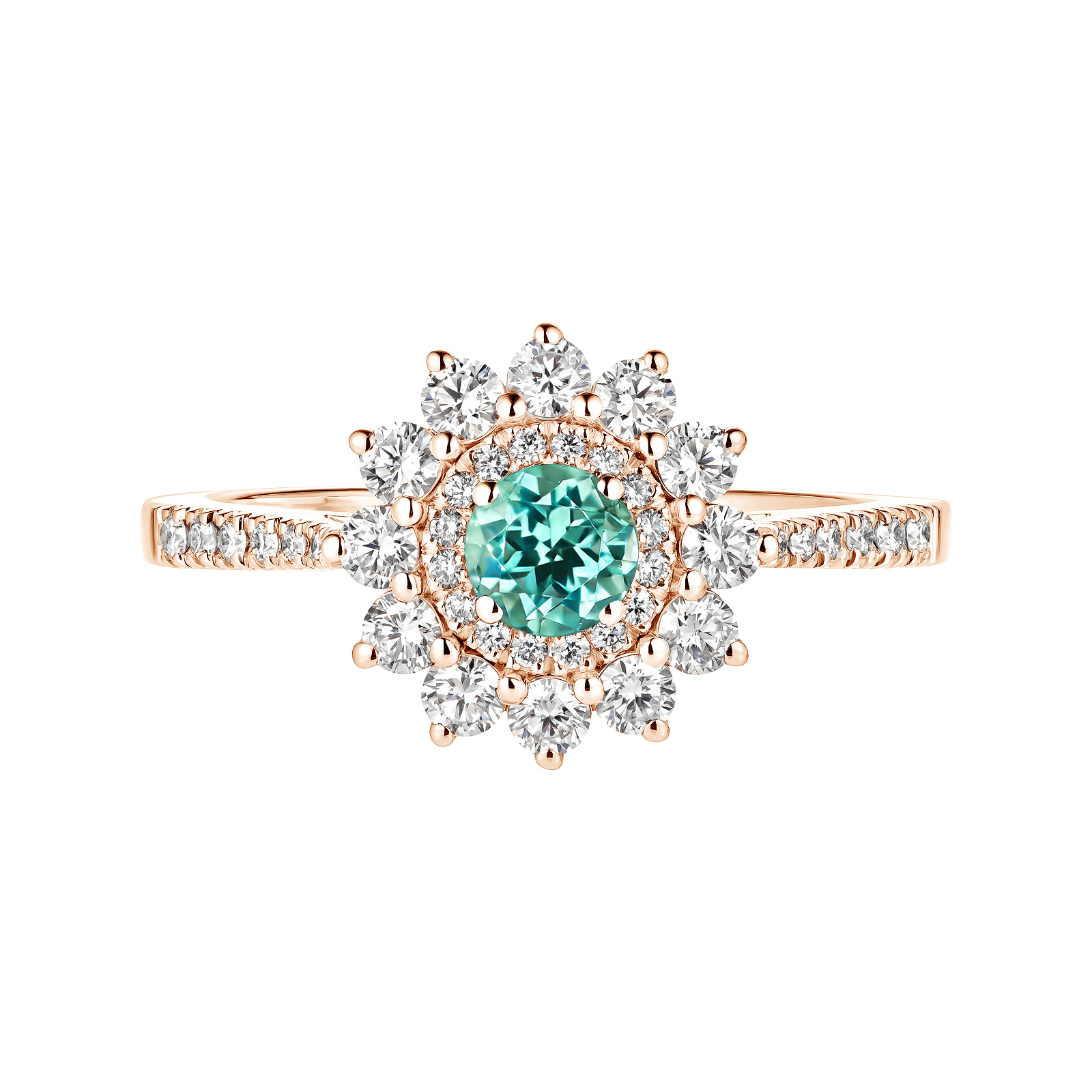 Bague Or rose Tourmaline Mint et diamants Lefkos 4 mm Pavée 1