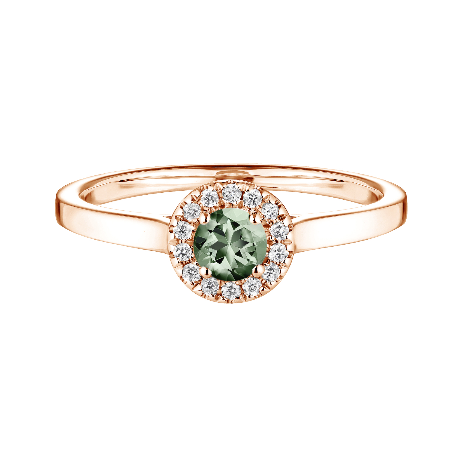 Bague Or rose Saphir Vert et diamants Rétromantique S 1