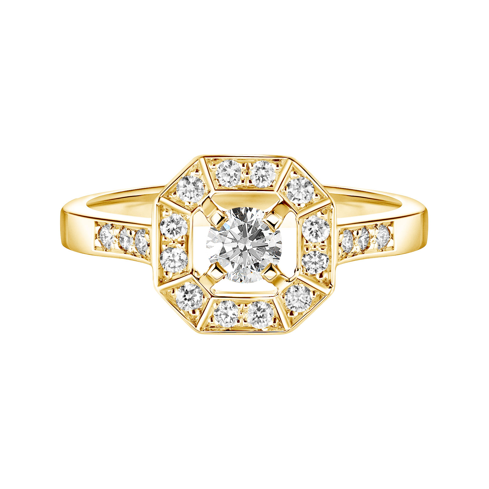 Ring Gelbgold Diamant Art Déco Rond 4 mm 1
