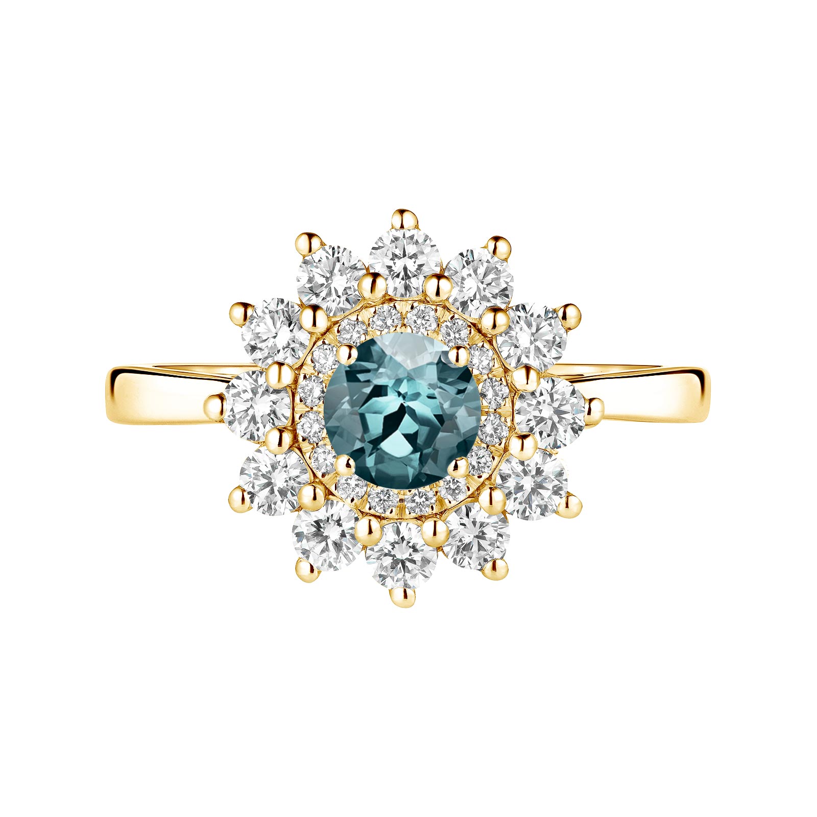 Ring Yellow gold Blue Grey Sapphire and diamonds Lefkos 5 mm 1